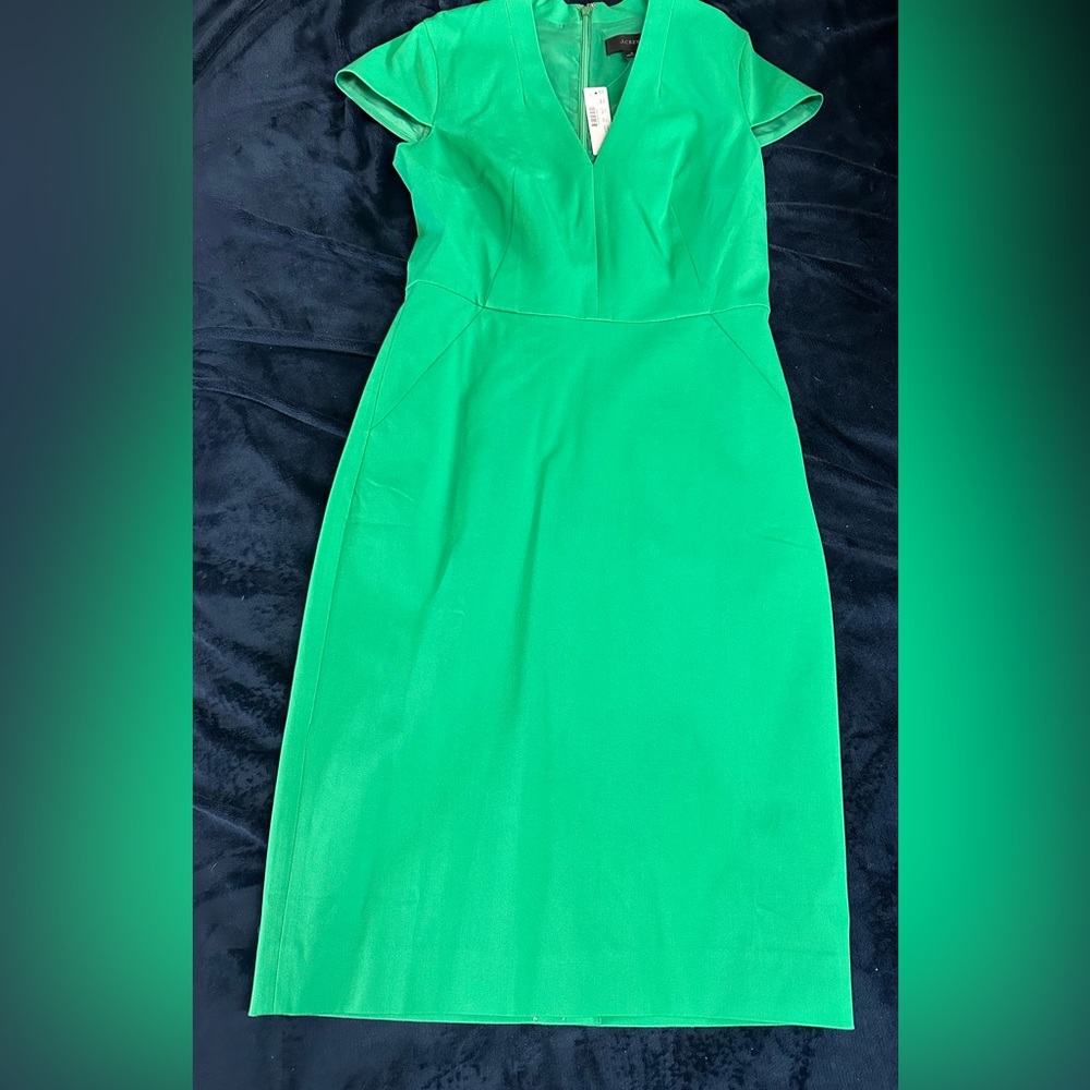 J.Crew V-neck Green Sheath Dress in Bi-stretch Cotton Size 4